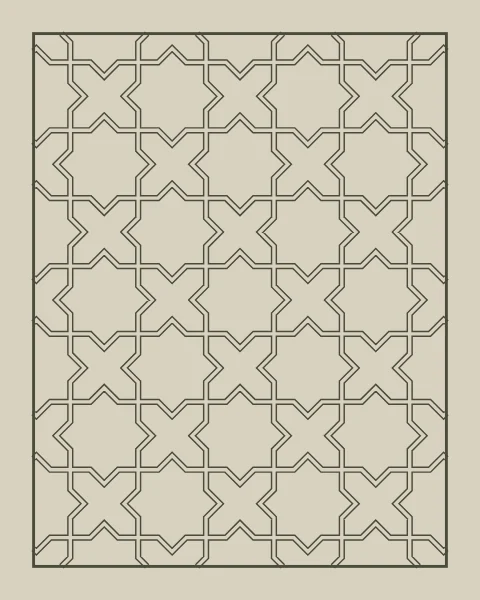 A framed stone-coloured sheet covered with a moss-green lattice of eight-point stars and crosses set on the diagonal, each line drawn as a band with two edges.